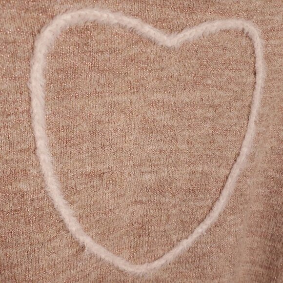 LC Lauren Conrad Womens Tan Pale Pink Heart Shimmer Sweater Large - Picture 3 of 7